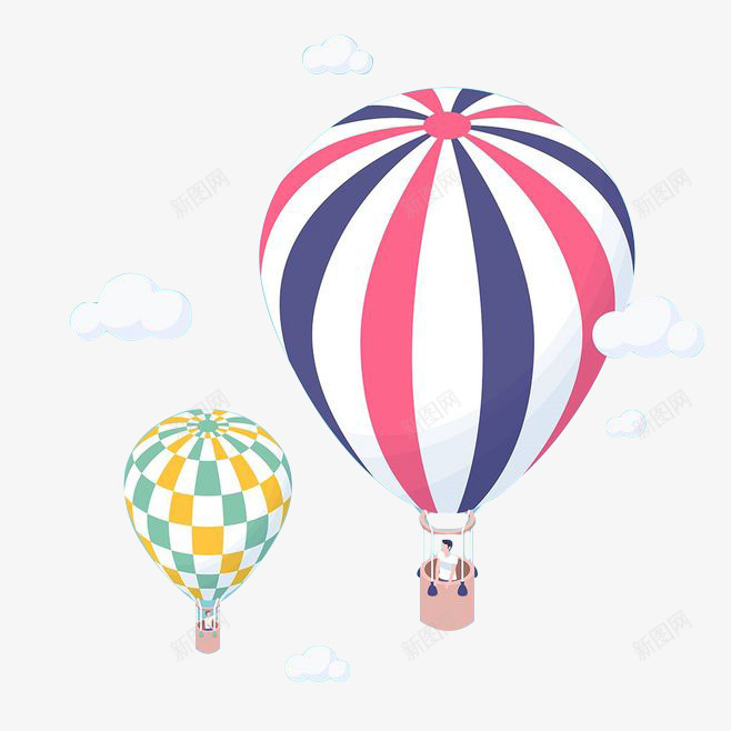 跳伞热气球插图插画png免抠素材_新图网 https://ixintu.com 热气球 白云 空气球 装饰 跳伞
