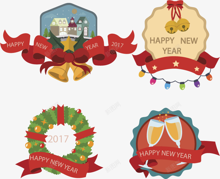 新年彩带花环矢量图eps免抠素材_新图网 https://ixintu.com 圣诞节 圣诞节花园 干杯 彩灯 新年彩带 矢量素材 高脚杯 矢量图