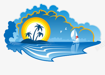 夜晚的海景png免抠素材_新图网 https://ixintu.com 影子 树木 蓝天