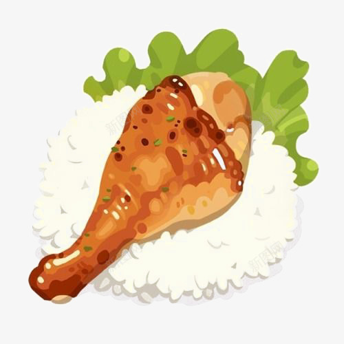 手绘鸡腿饭png免抠素材_新图网 https://ixintu.com 卡通 手绘 插画 盖饭 米饭 美食 鸡腿