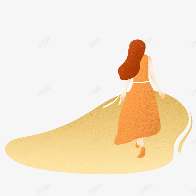 卡通美女png免抠素材_新图网 https://ixintu.com 唯美 美女 背影 裙子 道路 长发美女 长裙美女