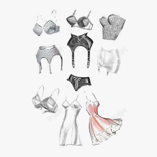 手绘内衣png免抠素材_新图网 https://ixintu.com 内衣 卡通 女式 手绘 插画 文胸 睡衣