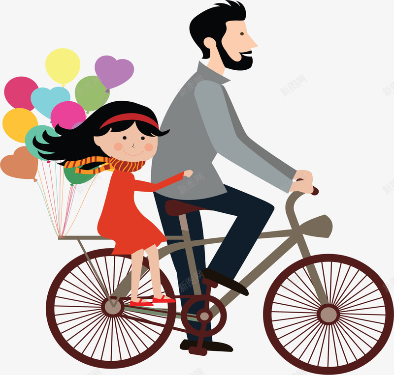 骑车载着女儿的爸爸矢量图ai免抠素材_新图网 https://ixintu.com 父亲节 父女俩 矢量png 载着女孩 骑车 骑车的爸爸 矢量图