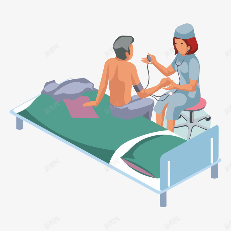 卡通风格听诊女医生帮病人测血压矢量图ai免抠素材_新图网 https://ixintu.com 卡通医生 卡通插画 卡通风格 听诊女医生 插画医疗医生 测血压 病人 矢量图