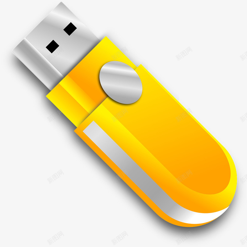卡通黄色U盘png免抠素材_新图网 https://ixintu.com 存储 数据 渐变 银色