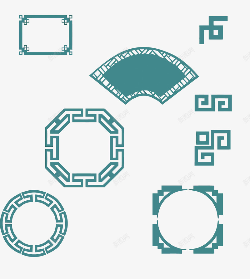 边框png免抠素材_新图网 https://ixintu.com 中国风 复古 扇形边框 矢量边框 绿色 边框 边角花纹
