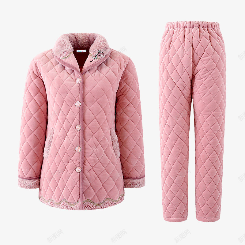 粉色加绒韩版家居服套装png免抠素材_新图网 https://ixintu.com 产品实物 冬天女士睡衣 加厚加棉保暖家居服 女装 女装家居服 珊瑚绒夹棉睡衣套装 粉色加绒韩版家居服套装