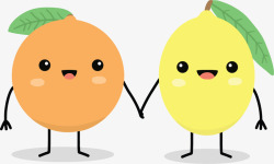 卡通友谊万岁手拉手的柠檬橙子矢量图高清图片