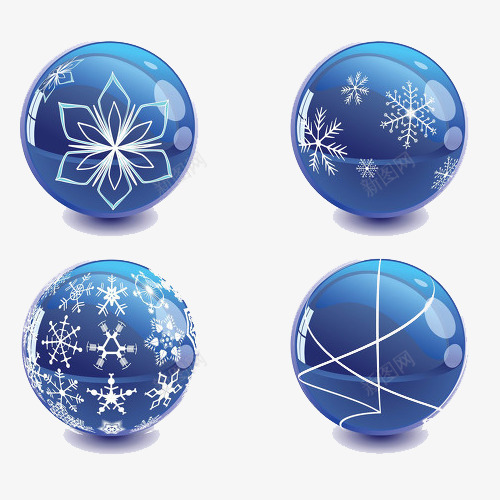 蓝色冬天元素png免抠素材_新图网 https://ixintu.com 球形 线条 节日元素 雪花