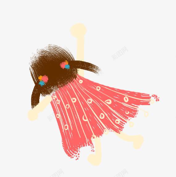 红色水彩红裙子女孩背影装饰图案png免抠素材_新图网 https://ixintu.com 免抠PNG 可爱 女孩 小女孩 水彩 红色 红裙子 背影 装饰图案