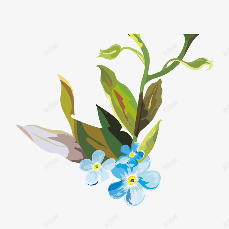 手绘植物花卉矢量图eps免抠素材_新图网 https://ixintu.com 促销装饰 唯美 手绘花卉 插画 春天 电商 美妆 蓝色淡雅 矢量图