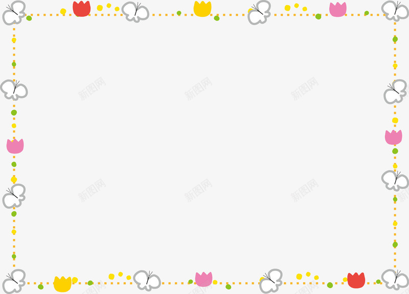 可爱卡通春天花朵蝴蝶边框png免抠素材_新图网 https://ixintu.com 卡通 可爱 春天 花朵 蝴蝶 边框