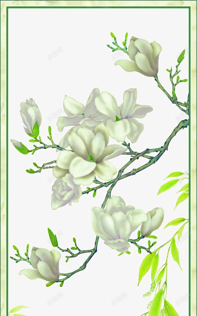 一副淡雅的花册png免抠素材_新图网 https://ixintu.com 浅绿色 简约 香气袭人 鲜花盛开