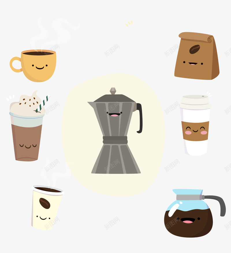 可爱咖啡杯矢量图ai免抠素材_新图网 https://ixintu.com 可爱 咖啡壶 咖啡杯 手冲壶 矢量图