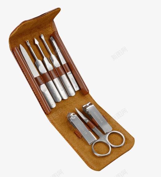 棕色皮套指甲刀png免抠素材_新图网 https://ixintu.com 修甲挖耳工具 指甲钳 棕色皮套 男士修甲工具 真皮皮套 美甲工具袋