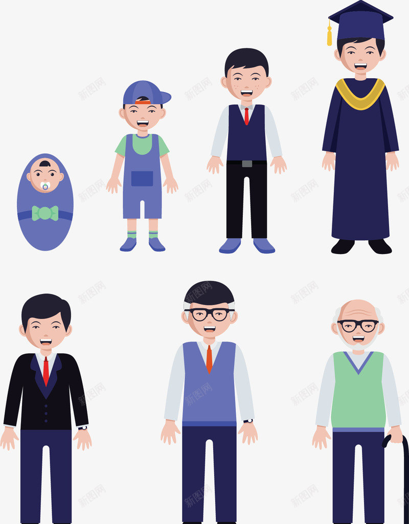 卡通男婴长大成人矢量图ai免抠素材_新图网 https://ixintu.com 卡通男婴 生命周期 男人一生 矢量png 长大 长大成人 矢量图