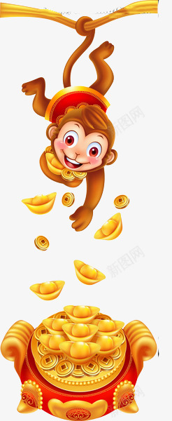 卡通猴子金币金元宝装饰png免抠素材_新图网 https://ixintu.com 卡通 猴子 装饰 金元宝 金币