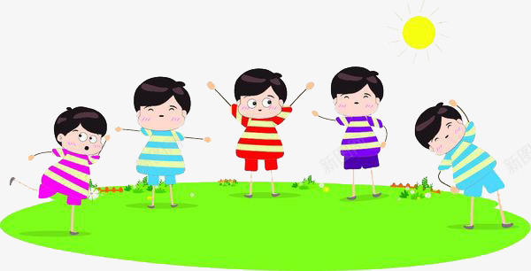 在草地上玩耍的孩子png免抠素材_新图网 https://ixintu.com 卡通人物 手绘平面 春天春季 玩耍玩乐 玩耍的孩子们 童年童趣 草地蓝天