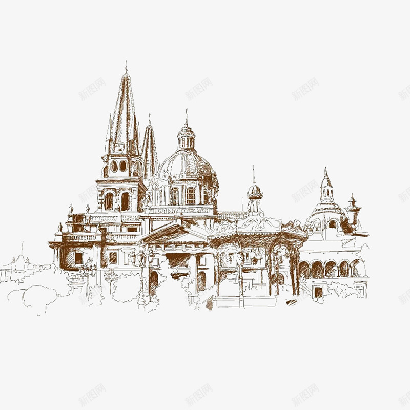 手绘欧式建筑png免抠素材_新图网 https://ixintu.com 建筑 手绘 插画 欧式风格 素描