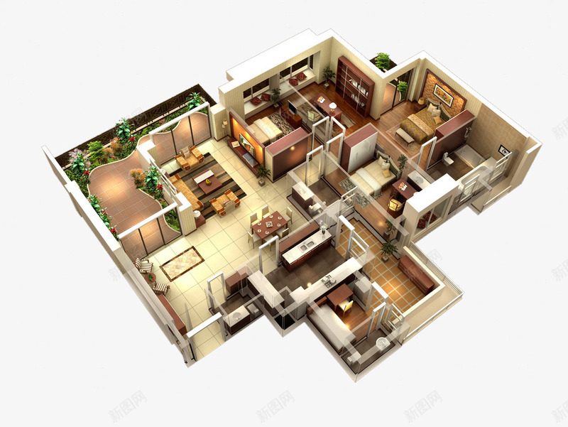 3D室内效果图png免抠素材_新图网 https://ixintu.com 3D设计 三维户型图 室内模型 室内设计 家居设计 户型图 环境设计 立体户型