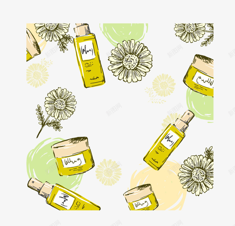 手绘脸霜乳液黄色菊花png免抠素材_新图网 https://ixintu.com 乳液 化妆品 卡通 手绘 护肤品 绿色用品 脸霜 菊花 黄色