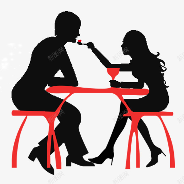 情人节的约会png免抠素材_新图网 https://ixintu.com 恋爱 情人节 拍拖 红色 约会 约会吃饭 黑色