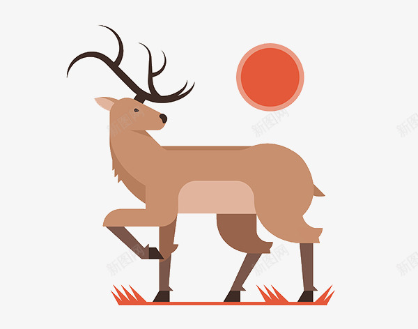 扁平化夕阳下的驯鹿png免抠素材_新图网 https://ixintu.com H5页面素材 创意卡通元素 卡通 扁平化 扁平素材 电商卡通 网页设计卡通