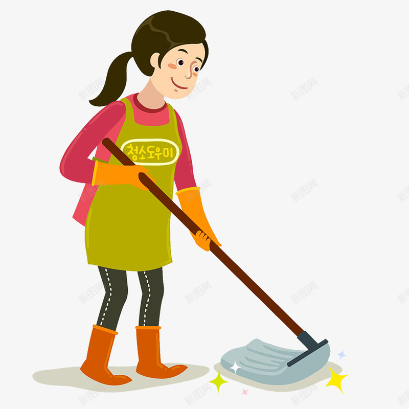 卡通人物插图拖地板的女孩png免抠素材_新图网 https://ixintu.com 人物插图 卡通 女孩 打扫卫生 拖地板 拖把 擦地板