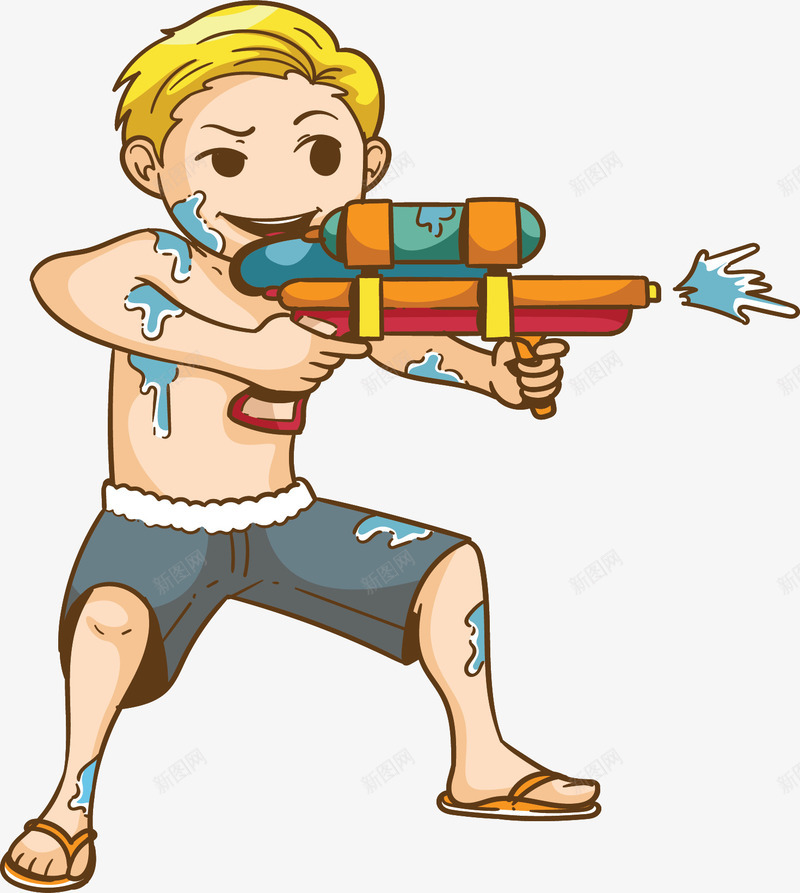 水枪瞄准射击男孩矢量图ai免抠素材_新图网 https://ixintu.com 可爱男孩 射击 滋水枪 玩水枪 瞄准射击 矢量png 矢量图