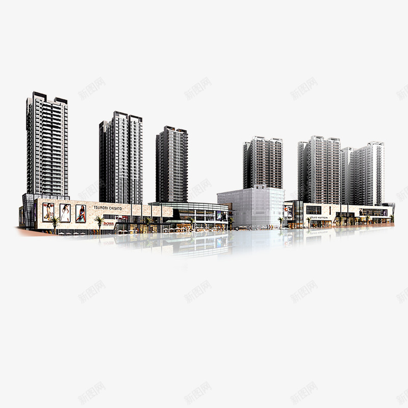 高楼大厦psd免抠素材_新图网 https://ixintu.com 3D PNG免抠图下载 商业区 建筑 楼房 碎片大厦 装饰