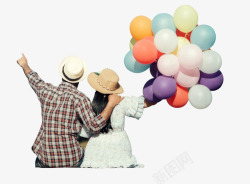 情侣元素恋人情侣爱情气球坐着的人看风景高清图片