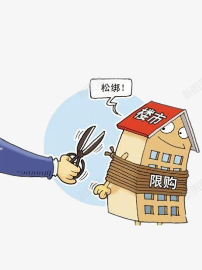 楼市限购png免抠素材_新图网 https://ixintu.com 剪刀 卡通 卡通图片 楼市 楼房 限购