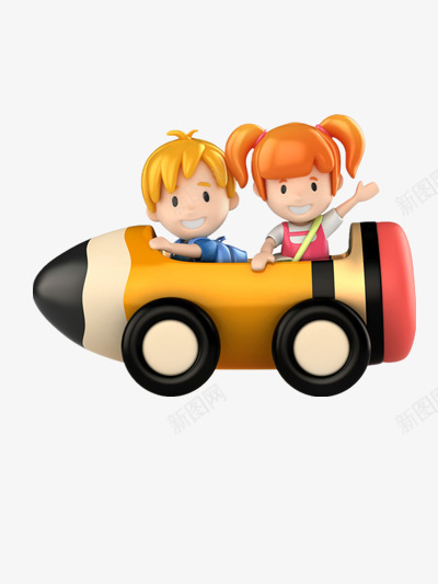 坐着火箭的孩子png免抠素材_新图网 https://ixintu.com 人物 女孩 玩具 男孩
