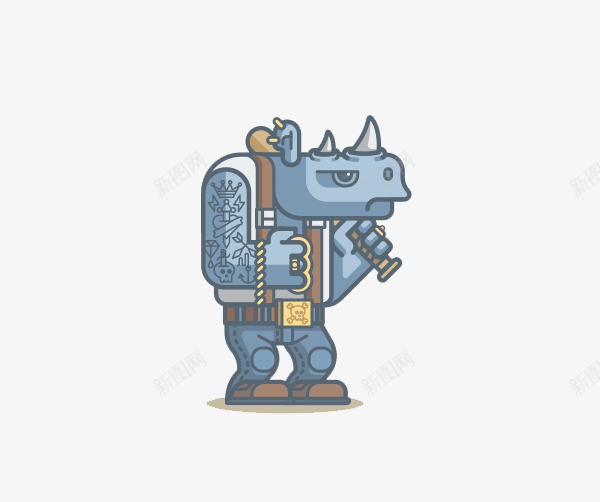 扁平化卡通犀牛png免抠素材_新图网 https://ixintu.com H5页面素材 创意卡通元素 卡通 扁平化 扁平素材 电商卡通 网页设计卡通