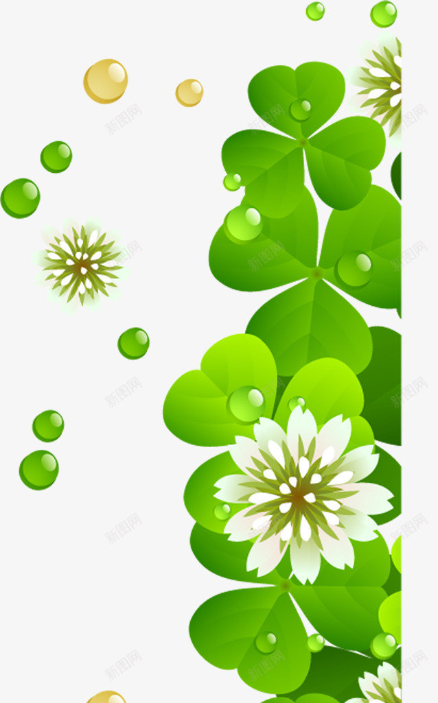 绿色卡通露珠蒲公英三叶草png免抠素材_新图网 https://ixintu.com 卡通 绿色 蒲公英 露珠