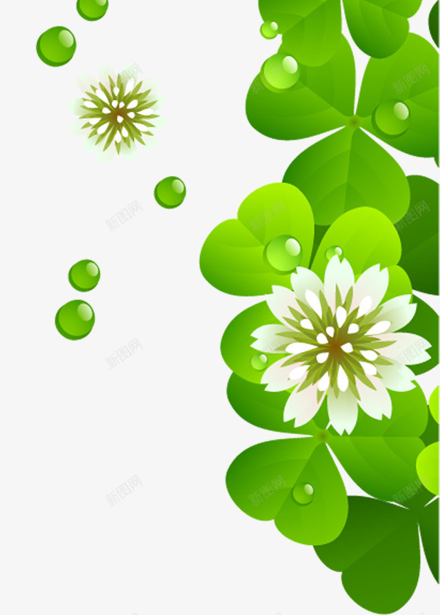 绿色卡通露珠蒲公英三叶草png免抠素材_新图网 https://ixintu.com 卡通 绿色 蒲公英 露珠