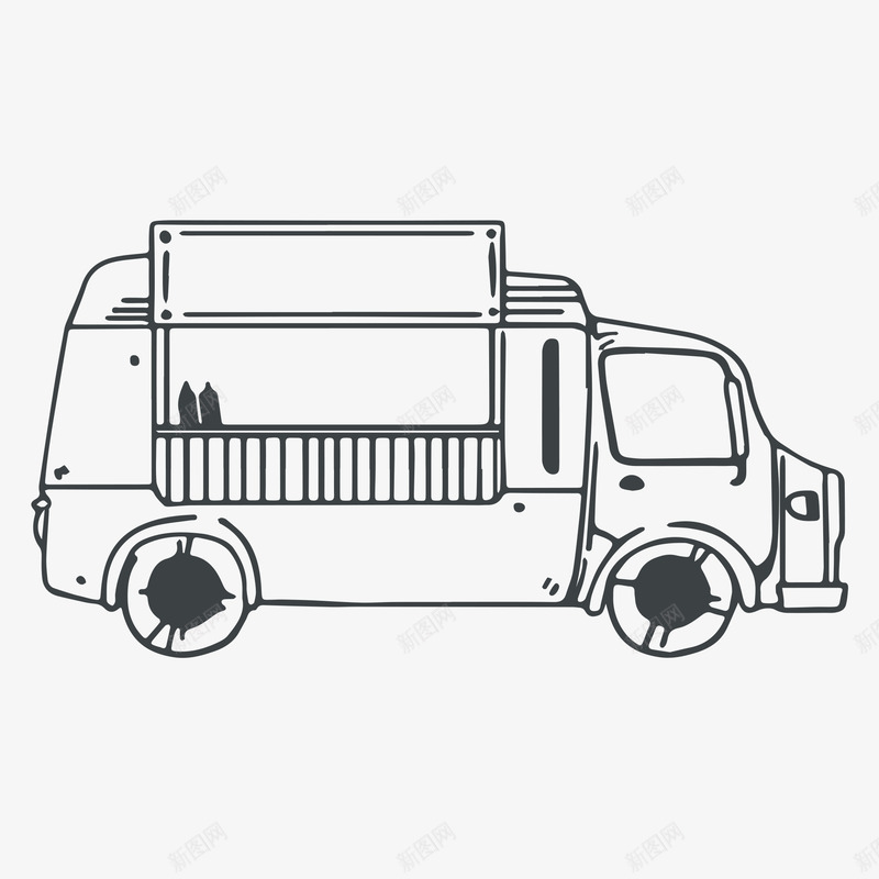 咖啡车矢量图ai免抠素材_新图网 https://ixintu.com 小货车 汽车线稿 线稿 黑色 矢量图