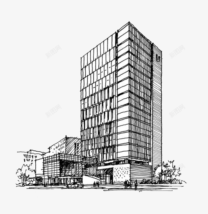 手绘素描风商业街图案png免抠素材_新图网 https://ixintu.com 商业街 图案 手绘商业街 手绘风格 素描风格 装饰