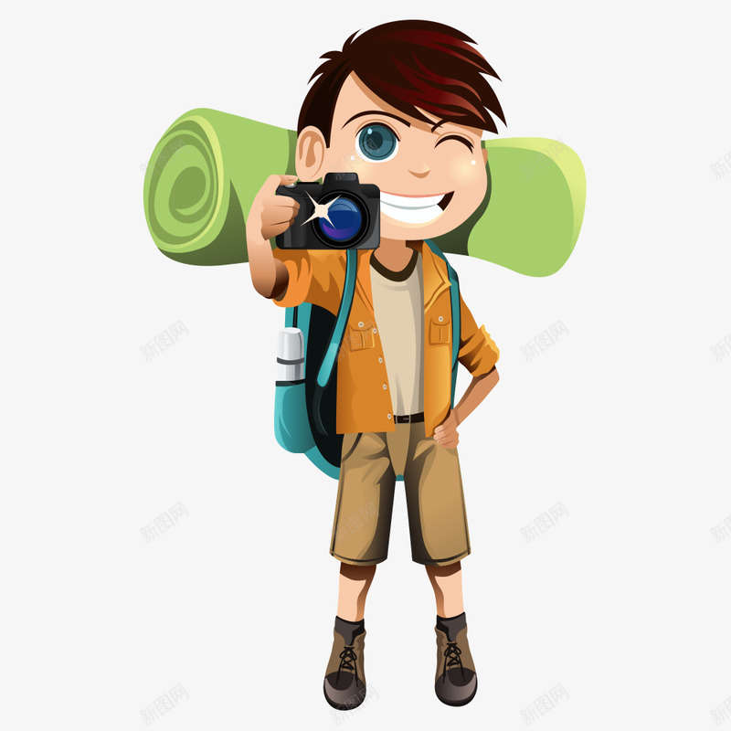 卡通小孩png免抠素材_新图网 https://ixintu.com 人物 小孩 小男孩 拍照 拍照小人 旅游 旅行
