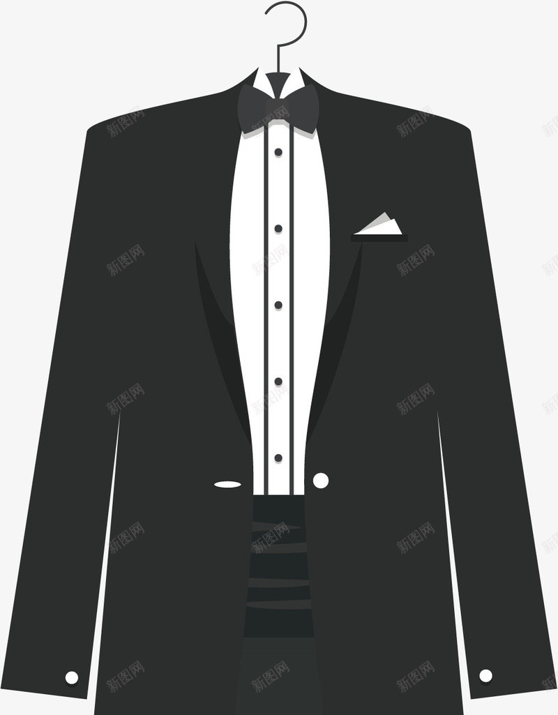 黑色西装矢量图ai免抠素材_新图网 https://ixintu.com 服装 正式 男士 蝴蝶结 矢量图
