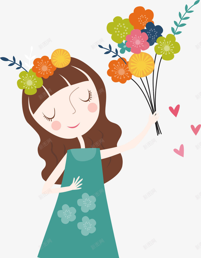 微笑美丽花束女孩png免抠素材_新图网 https://ixintu.com 5月8号 世界微笑日 幸福 开心 微笑女生 笑容 花束女孩 鲜花女孩