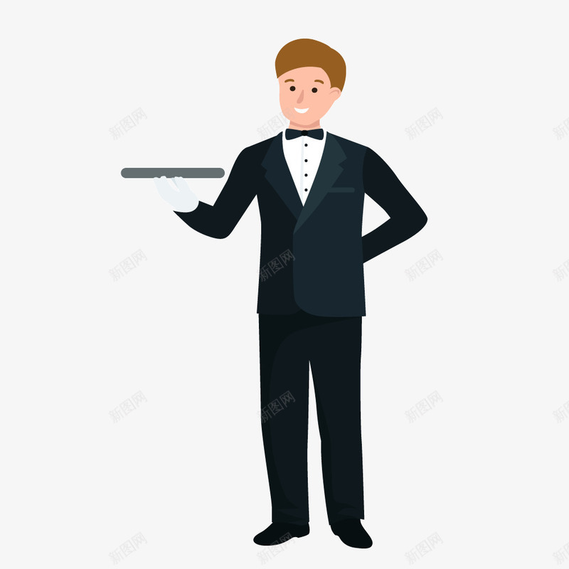 黑色西装男士服务员png免抠素材_新图网 https://ixintu.com PNG矢量 服务员 男士 男士西装 西装 黑色