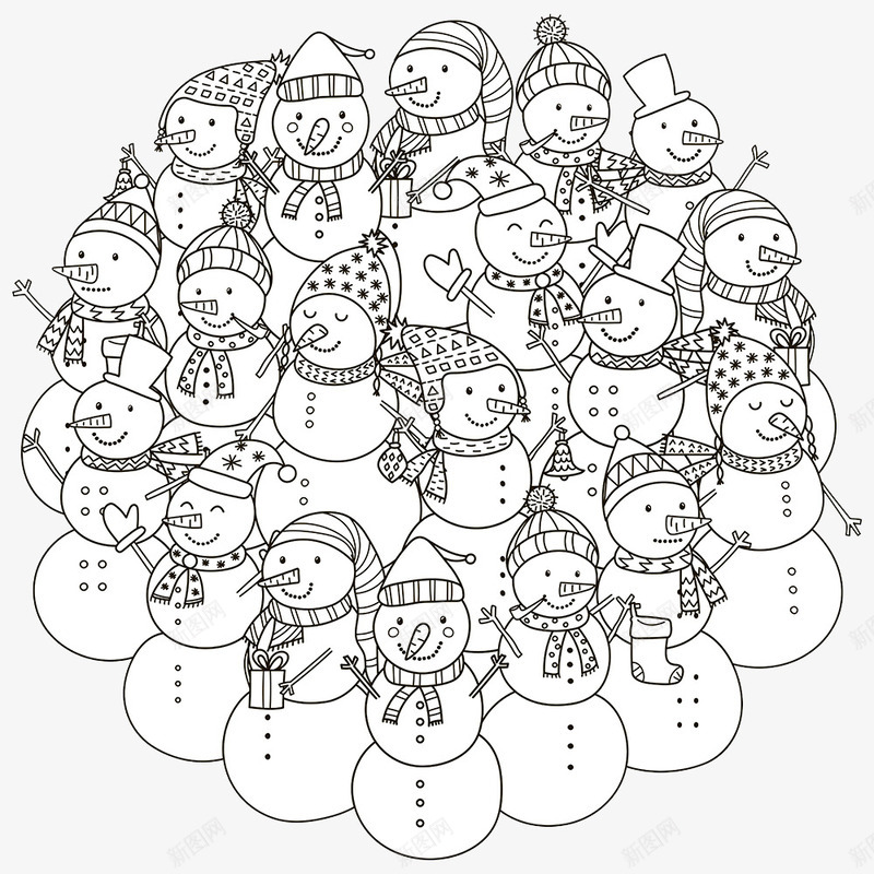 简笔雪人手绘圆形图png免抠素材_新图网 https://ixintu.com 冬天 冬季 堆雪人 简笔画 装饰 雪人 飘雪