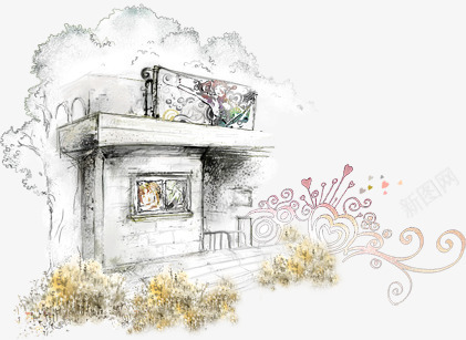 插画风景建筑草地png免抠素材_新图网 https://ixintu.com 建筑 插画 草地 风景