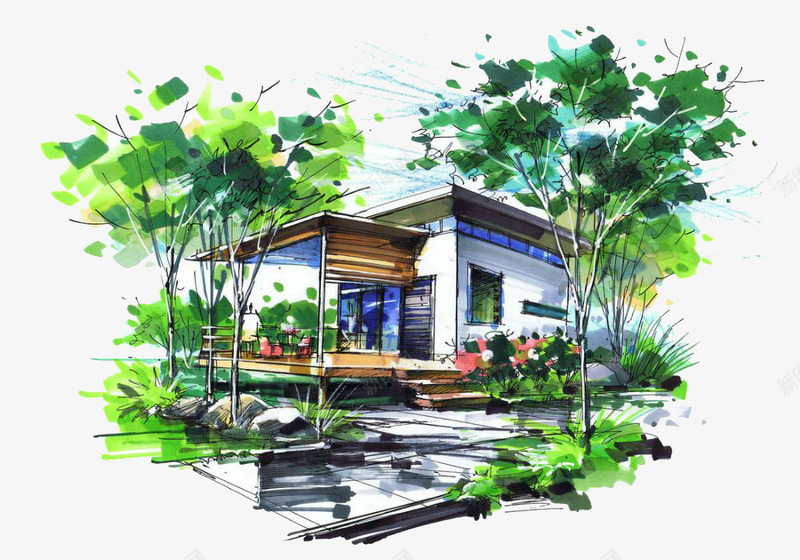 房子外观手绘图png免抠素材_新图网 https://ixintu.com 建筑物 房子 手绘图 设计图