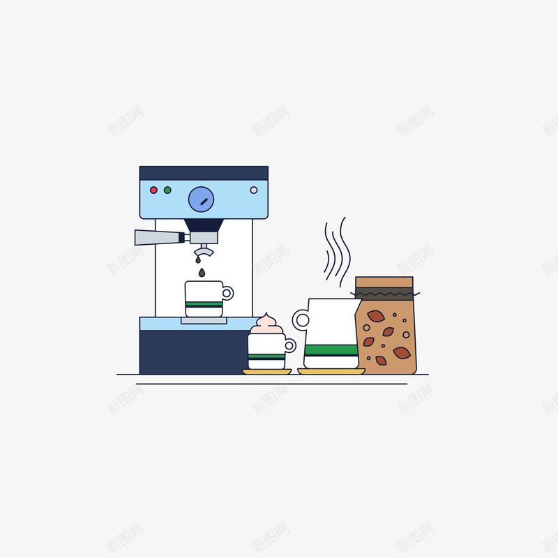意式浓缩咖啡机咖啡器具矢量图ai免抠素材_新图网 https://ixintu.com 卡通 咖啡 咖啡器具 咖啡壶 咖啡杯 彩色 意式浓缩咖啡机 手冲壶 矢量图