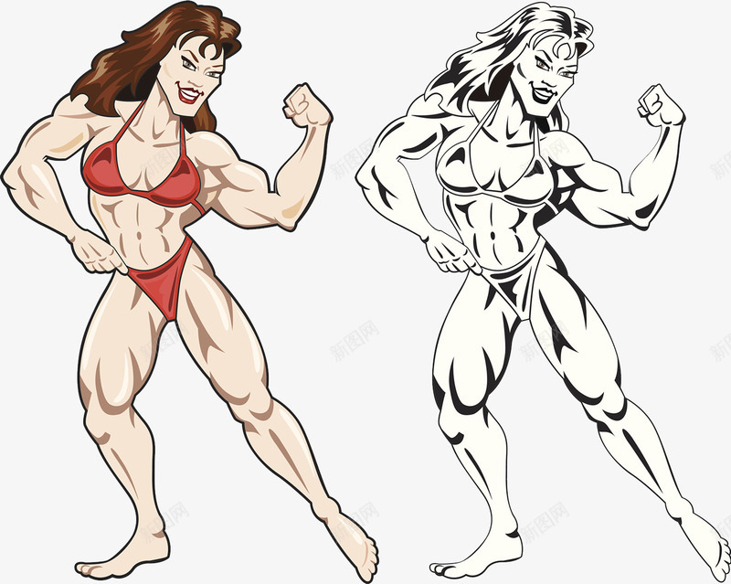 女性健美运动员png免抠素材_新图网 https://ixintu.com 女性健身 插画 肌肉 马甲线