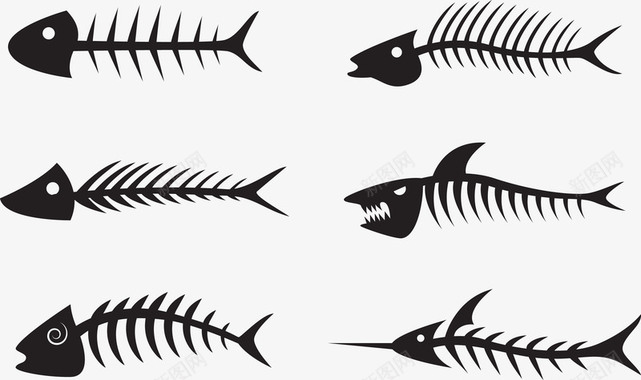 创意插画彩绘鱼骨简化位图图形矢矢量图图标图标