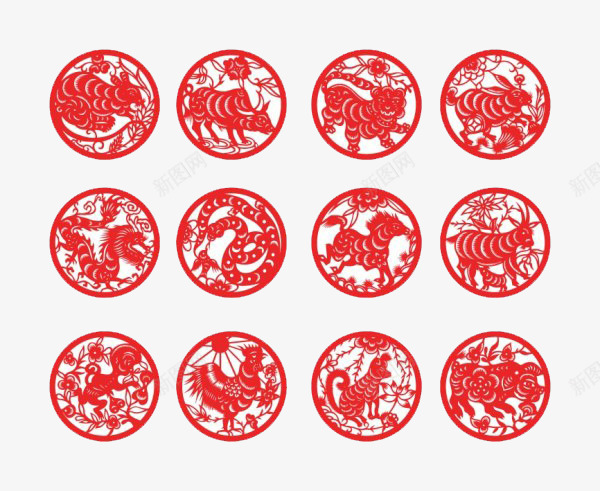 12生肖剪纸png免抠素材_新图网 https://ixintu.com 12生肖剪纸 红色圆
