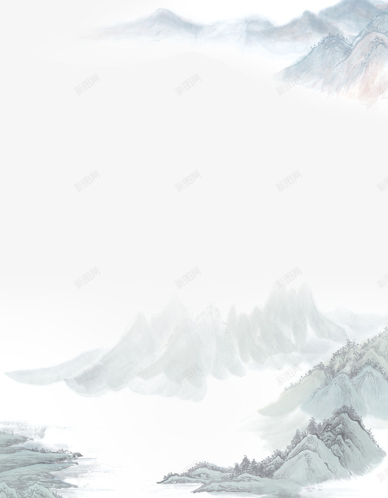 山水画psd免抠素材_新图网 https://ixintu.com 中国风 国画 山水画